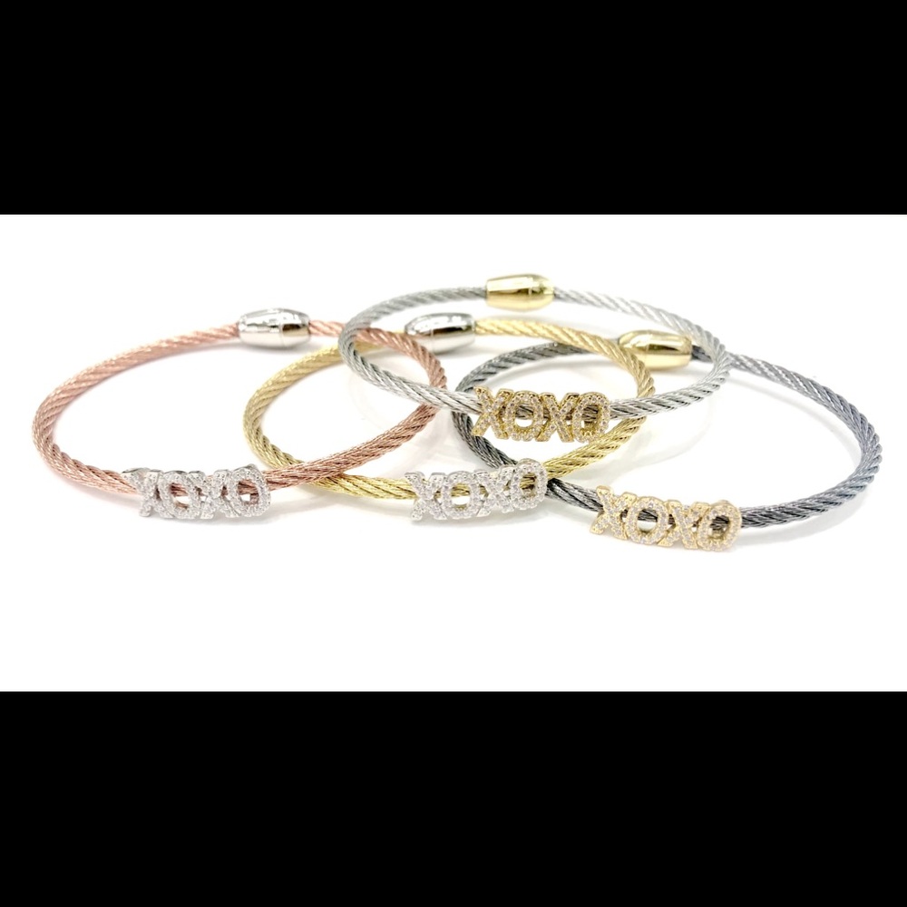 Fashion Jewelry ICED OUT XOXO WORD CABLE BANGLE